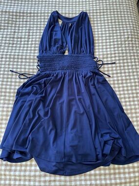 Express Royal Blue Deep-V Peekaboo Mini Dress